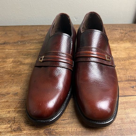 Morgan Quinn Mens Dress Shoes 8 D Brown Pebbled Leather Vintage Union Made - Picture 2 of 11